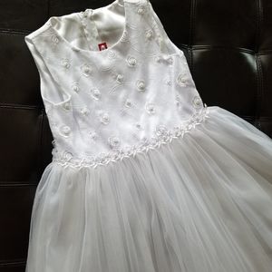 ❗Big Girl White Long Beaded Floral Full Tulle Skirt Flower Girl Dress 10❗